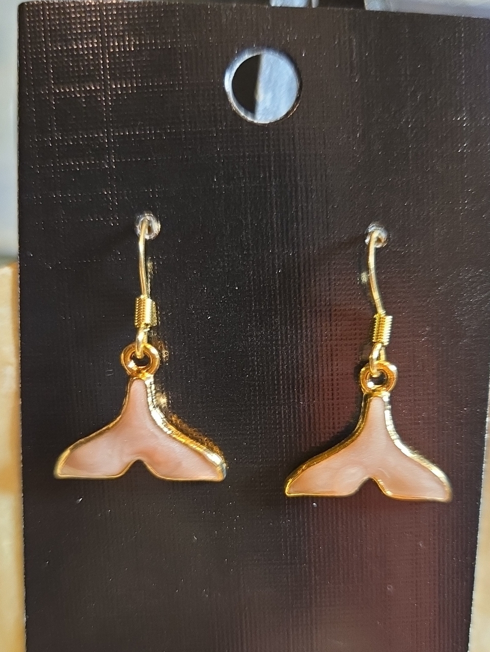 Gold-Tone Pale Pink Whale Tail Drop Earrings